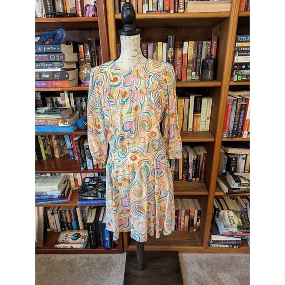 LOVE Moschino drop waist colorful 3/4 sleeve heart dress sz 2 nwt - Picture 1 of 6